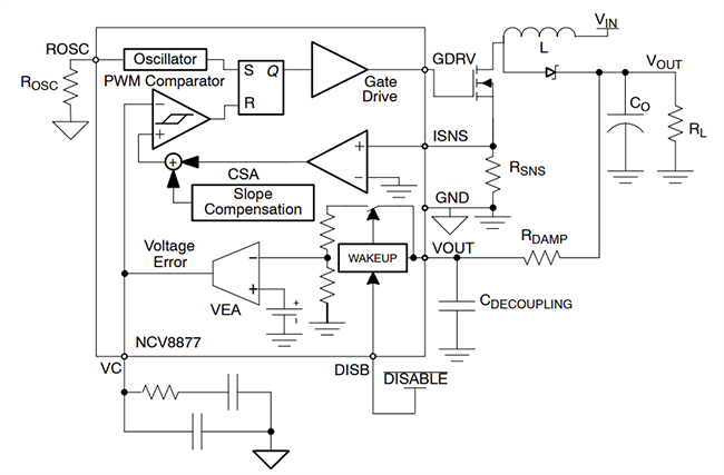 Schematic - onsemi NCV8877 Non-Synchronous Boost Controller